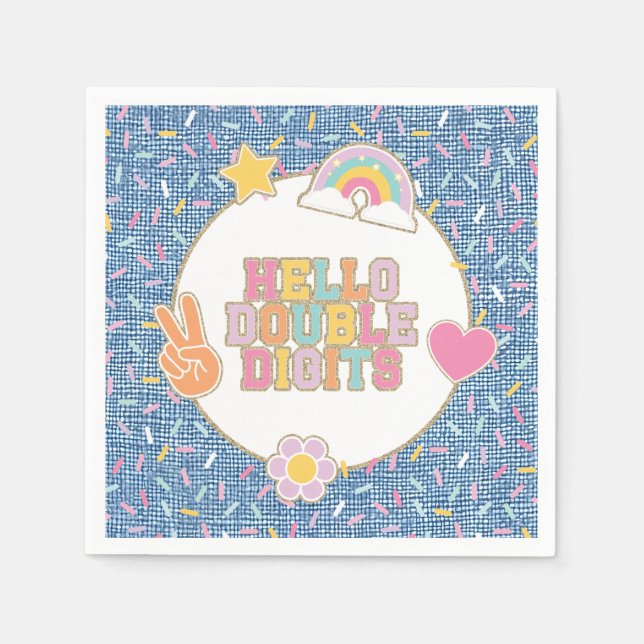 Patch Preppy Hello Double Digits 10th Birthday Napkin (Front)