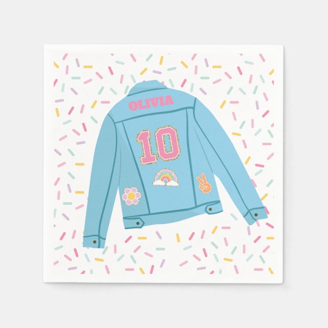 Patch Preppy Jean Jacket 10th Birthday Napkin (Front)