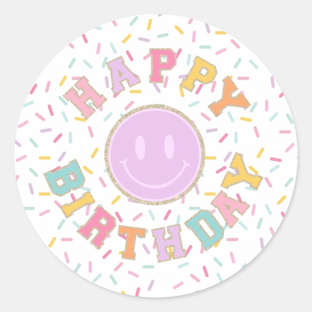 Patch Preppy Letter Birthday Classic Round Sticker (Front)