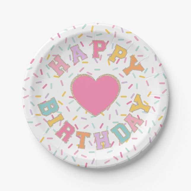 Patch Preppy Letter Birthday Paper Plate (Front)