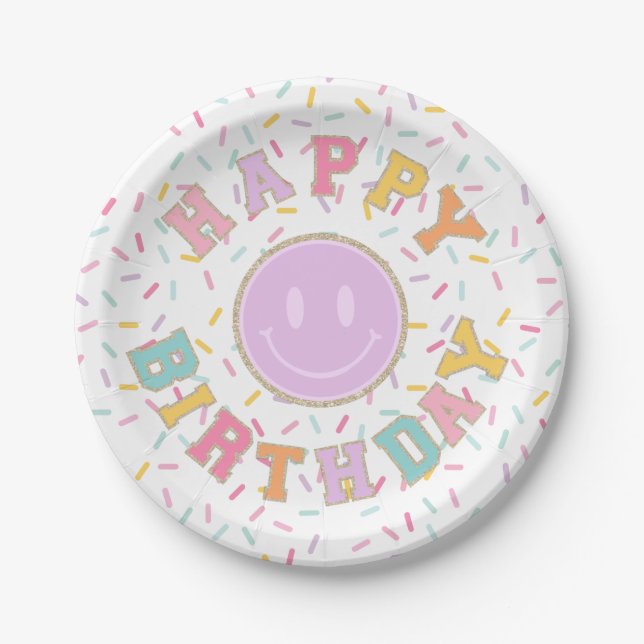 Patch Preppy Letter Birthday Paper Plate (Front)