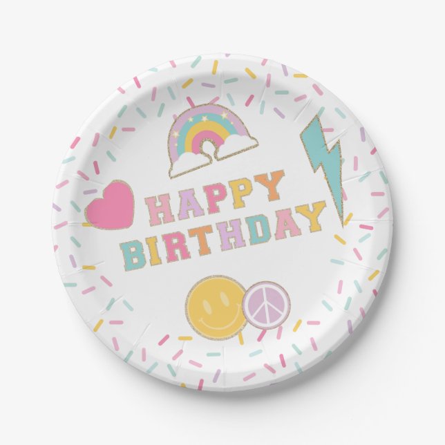 Patch Preppy Letter Birthday Paper Plates (Front)