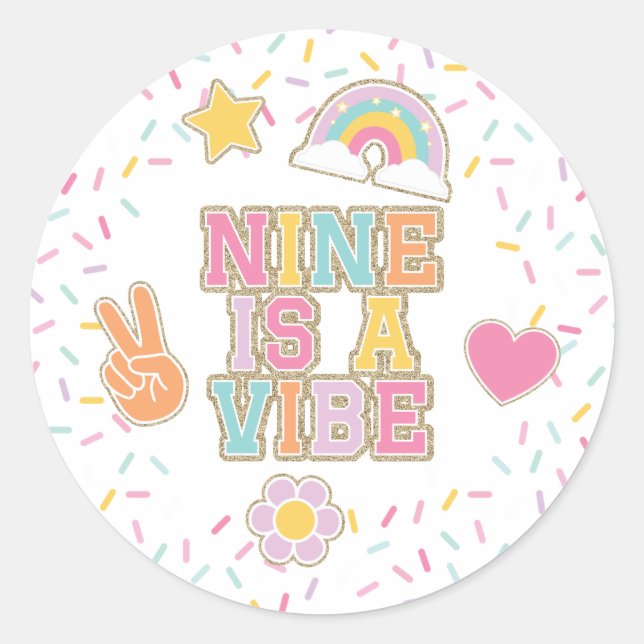 Patch Preppy Nine is a Vibe 9th Birthday Classic Round Sticker (Front)