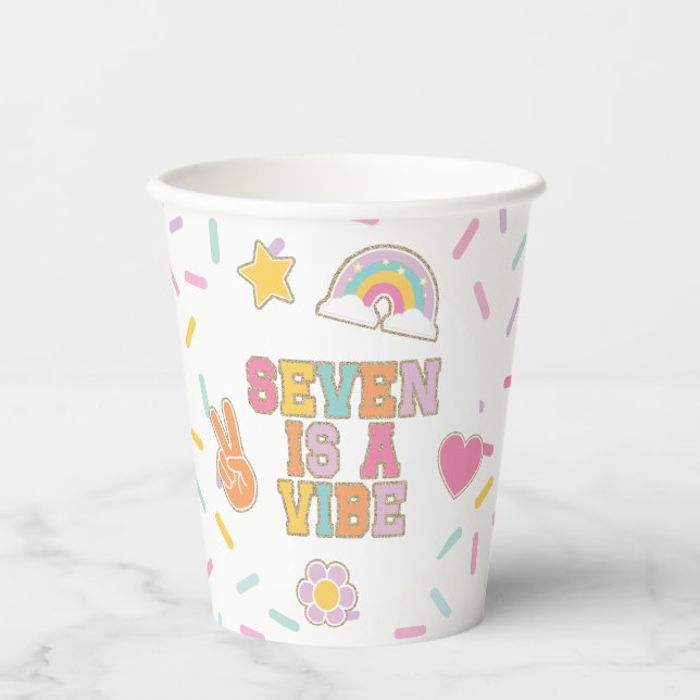 Patch Preppy Seven is a Vibe 7th Birthday Paper Cups (Front)