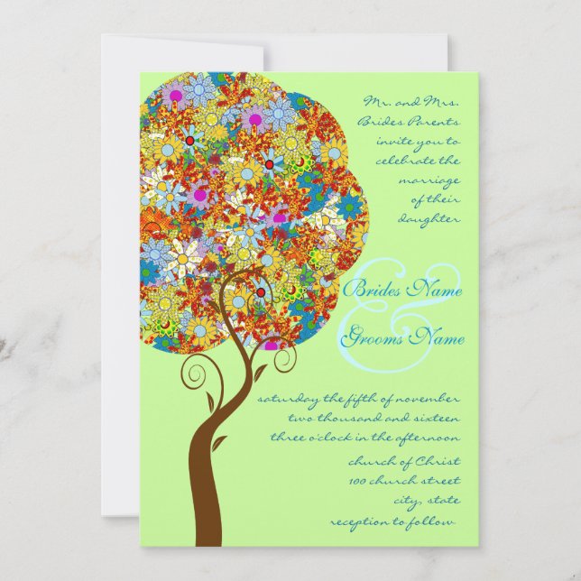 Patch Work Flower Love Tree Wedding Invitation (Front)