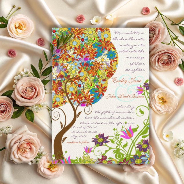 Patch Work Flower Love Tree Wedding Invitation (Creator Uploaded)