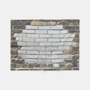 Patched Grey and White Brick Wall Fleece Blanket