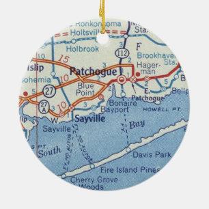 Patchogue Vintage Map Ceramic Tree Decoration