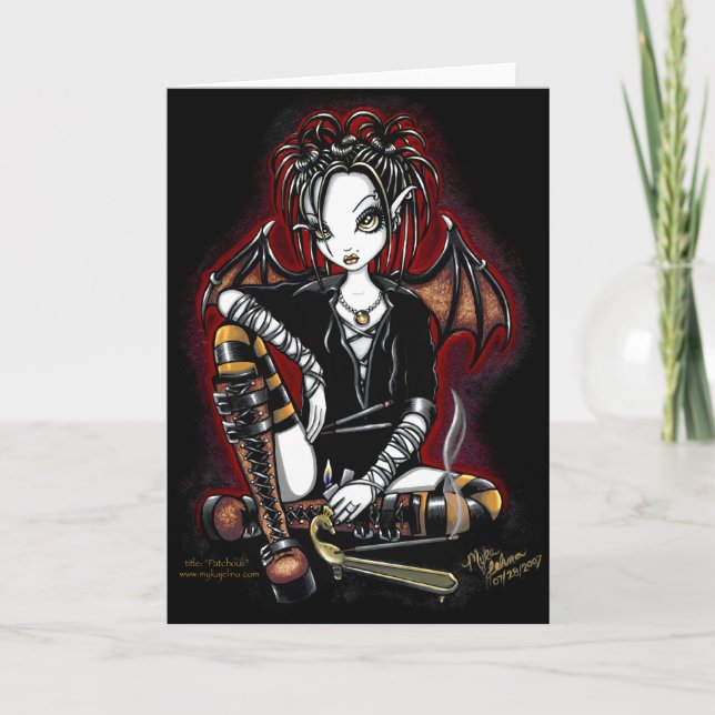 Patchouli Red and Gold Incense Fairy Card (Front)