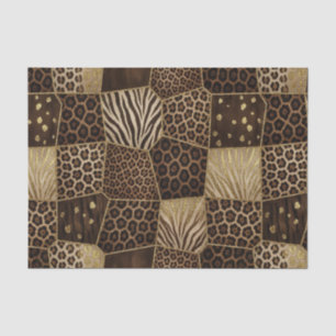 Patchwork African Animal Print Brown & Gold Tissue Paper