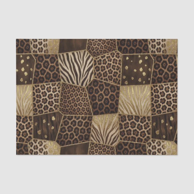 Patchwork African Animal Print | Brown & Gold Tissue Paper (Front)