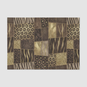 Patchwork African Animal Print Brown & Gold Tissue Paper