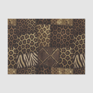Patchwork African Animal Print Brown & Gold Tissue Paper