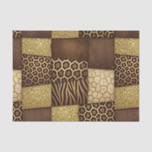 Patchwork African Animal Print Brown & Gold Tissue Paper