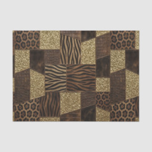Patchwork African Animal Print Brown & Gold Tissue Paper