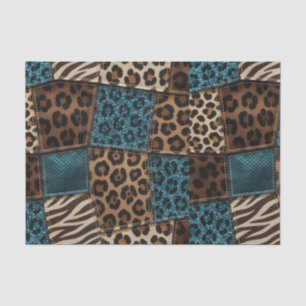 Patchwork African Animal Print Brown & Teal Tissue Paper