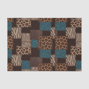 Patchwork African Animal Print Brown & Teal Tissue Paper