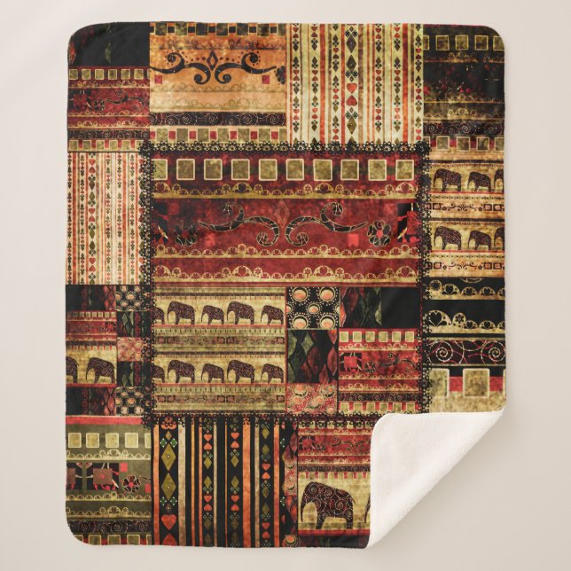 Patchwork african pattern grunge print background sherpa blanket (Front)