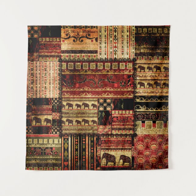 Patchwork african pattern grunge print background tapestry (Front)