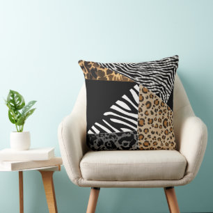 Patchwork Animal Print Zebra Leopard Cushion