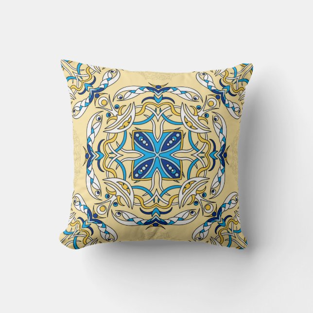Patchwork Arabic Floral Vintage Texture Cushion (Front)