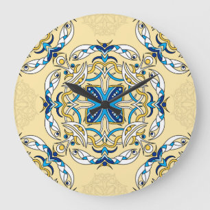 Patchwork Arabic Floral Vintage Texture Large Clock