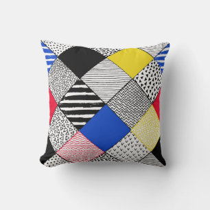 Patchwork background: birds, polka dots. cushion