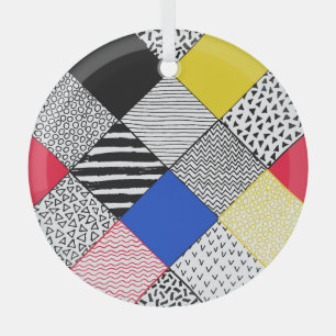 Patchwork background: birds, polka dots. glass tree decoration