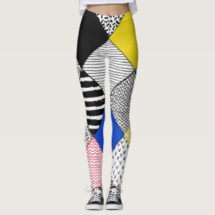 Patchwork background: birds, polka dots. leggings