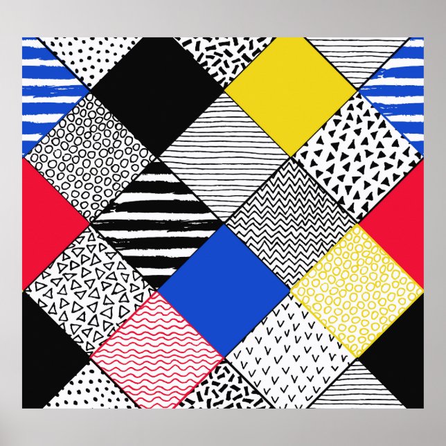 Patchwork background: birds, polka dots. poster (Front)