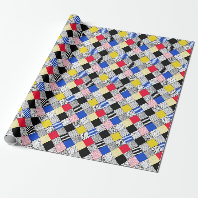 Patchwork background: birds, polka dots. wrapping paper (Unrolled)