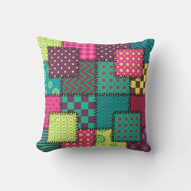 patchwork background with different patterns cushion (Front)