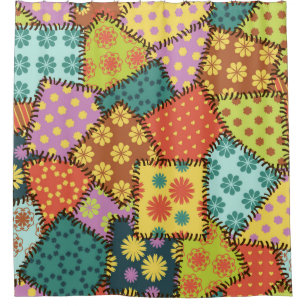 patchwork background with different patterns shower curtain