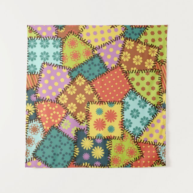 patchwork background with different patterns tapestry (Front)