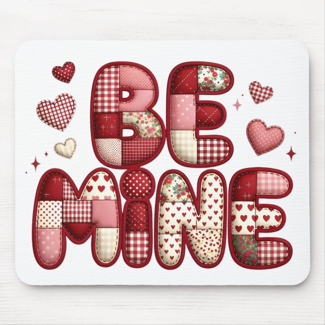 Patchwork “Be Mine” Valentine Mouse Mat (Front)