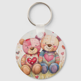 Patchwork Bears Valentine Key Ring