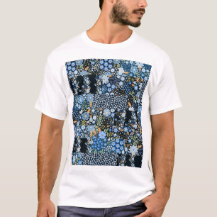 Patchwork Blue Flowers: Seamless Fabric. T-Shirt