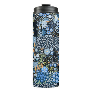 Patchwork Blue Flowers: Seamless Fabric. Thermal Tumbler