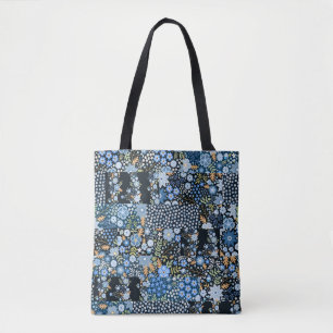 Patchwork Blue Flowers: Seamless Fabric. Tote Bag