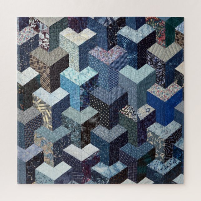 Patchwork blue quilt jigsaw puzzle (Vertical)