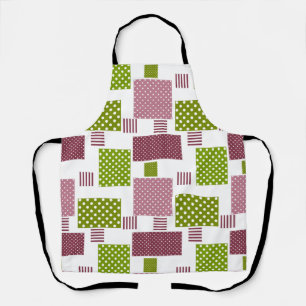 Patchwork brown green polka dots white back apron