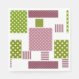 Patchwork brown green polka dots white back napkin