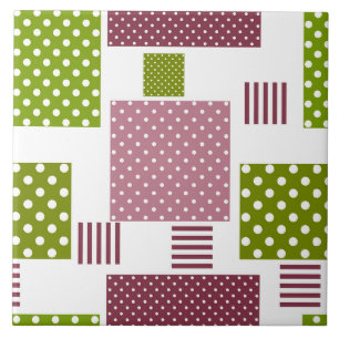 Patchwork brown green polka dots white back tile