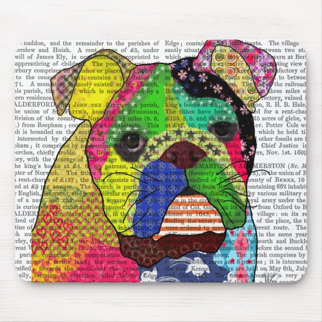 Patchwork Bulldog Mouse Mat (Front)