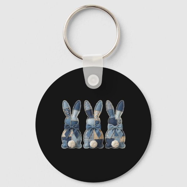 Patchwork Bunny Design For Spring And Easter Celeb Key Ring (Front)