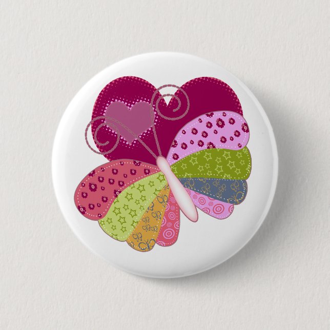 Patchwork Butterfly Heart 6 Cm Round Badge (Front)