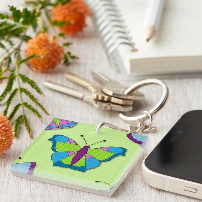 Patchwork Butterfly Pattern on Green Key Ring (Creator Uploaded)