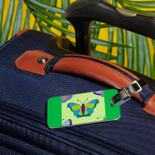 Patchwork Butterfly Pattern on Green Luggage Tag