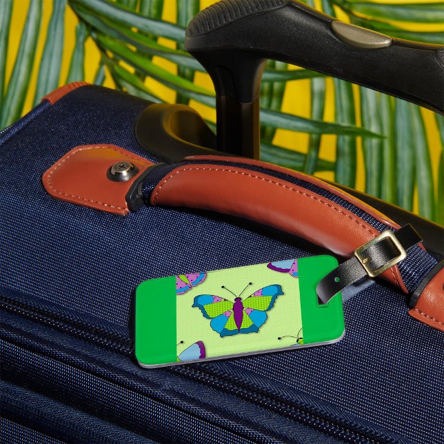 Patchwork Butterfly Pattern on Green Luggage Tag (Creator Uploaded)