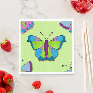 Patchwork Butterfly Pattern on Green Napkin